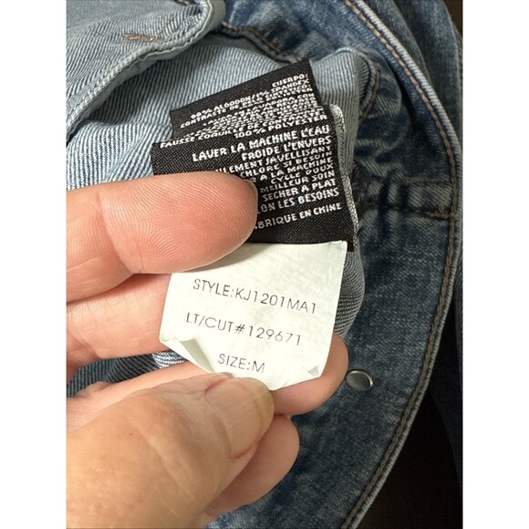 KUT From the Kloth Emma Boyfriend Denim Jean Jacket Womens Sz M Pink Fur Collar - Picture 15 of 16